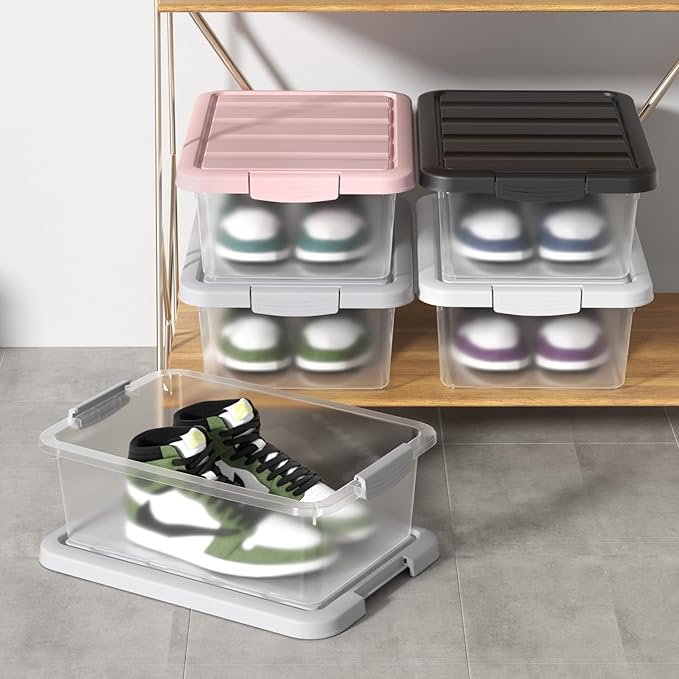 Clear Storage Bin with Lid Plastic Stackable Container Organizer Medium-14 Quart Grey 2 Pack