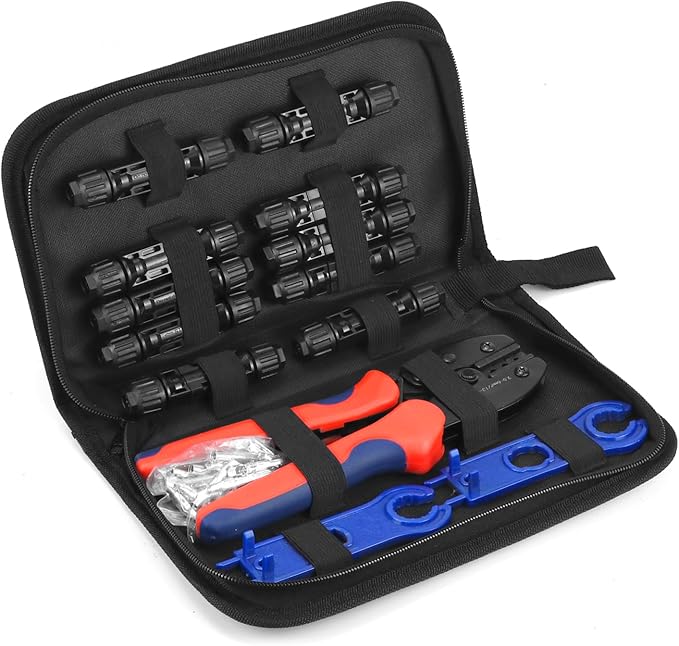 QWORK Solar Crimper Tool Kit - 13 Piece Set with High-Carbon Steel Crimper Solar Connectors Spanner Wrenches and Durable Zipper Case for Solar Panel Cable Assembly