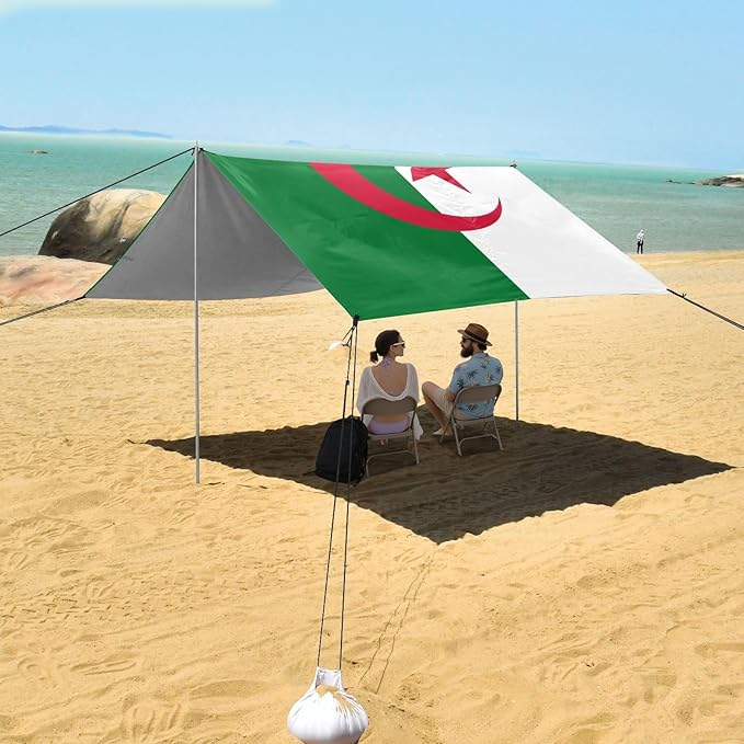 Peoples Democratic Republic Algeria Flag Beach Canopy UPF50+ Easy Setup Portable Sun Shelter with Carrying Bag for Family Trips Picnics &amp Camping