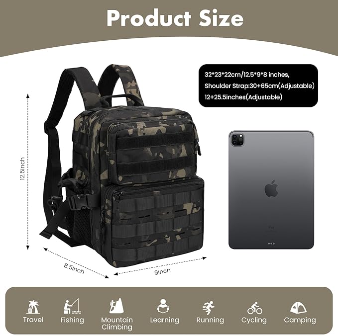 9L Mini Tactical Backpack for Men WomenSmall Military Tactical Backpack for SportGymHikingTravelCamping(Black Camo)