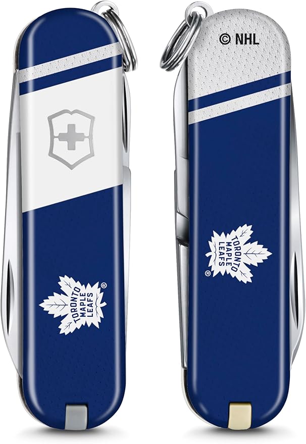 Victorinox Classic SD Swiss Army Knife – Compact 7 Function Swiss Made Pocket Knife with Small Blade Screwdriver and Key Ring – Toronto Maple Leafs