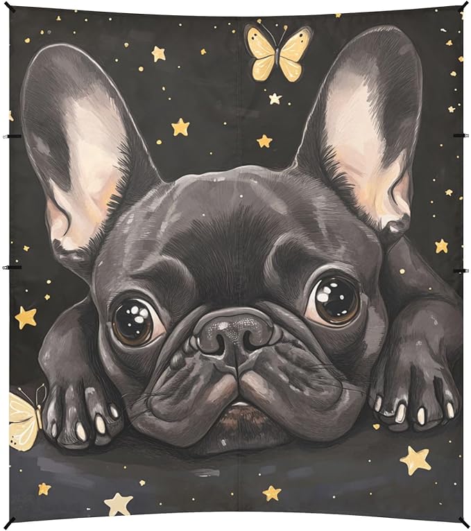 ALAZA Cute French Bulldog with Butterflies Stars Beach Tent Sun Shelter Portable Canopy Sunshade for Outdoor Camping Picnics Backyard Fun 10x9 ft