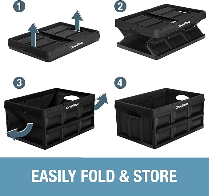 CleverMade Collapsible Storage Bins - Tan 3 Pack 32L - Stackable Containers Heavy Duty Capacity Folding Crates - Space-Saving for Home
