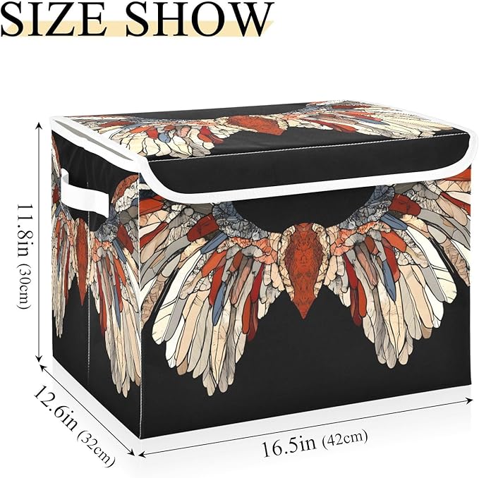 Storage Cube with Lid Wings Pattern Print 16.5×12.6×11.8 IN Collapsible Large Capacity Foldable Storage Basket Bin Organizer