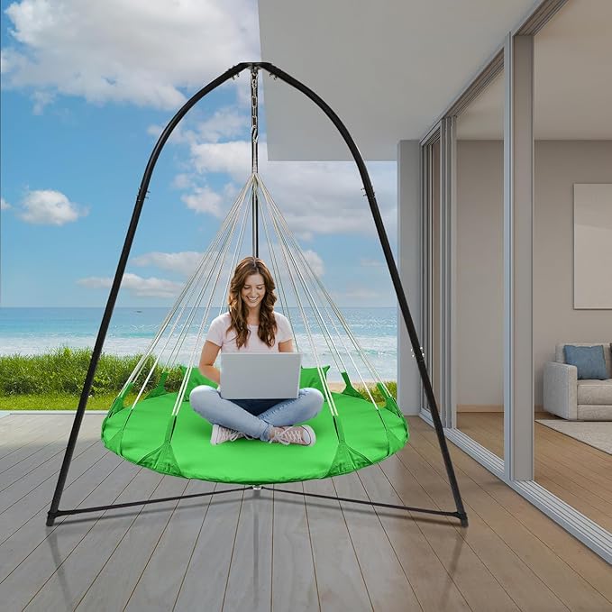 Sorbus 56 Stylish Hanging Swing Nest - Premium Cotton Double Hammock Daybed Saucer Swings Lounger - 264lbs Spinner Swing w/Pillow - Easy Setup Sturdy Tree Swing - for Indoor/Outdoor Travel - Green