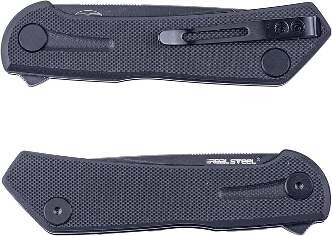 Real Steel VALORE liner lock flipper Pocket Knife - Nitro-V Steel ball bearing  G10 HandleTwo-Bolt Design Language of Poltergeist Works - Perfect for Camping Hiking EDC Cutting Tasks (Black G10/B