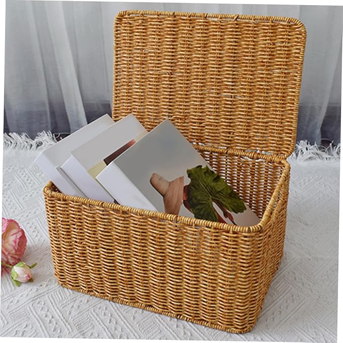 Capacity Woven Storage Basket with Lid Imitation Rattan Sundry Container for Bedroom Wardrobe and Living Organization Stylish and Functional Household Storage Holder