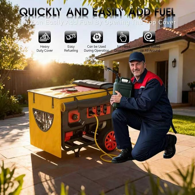 Generator Covers While Running Generator Covers Heavy-Duty Waterproof 32X24X24 inches Top Can Be Opened for Refueling for 3000W-10000W Frame Type Generators Yellow