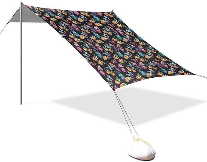 ALAZA Colorful Butterfly Beach Tent Sun Shelter UPF50+ Protection Beach Shade Canopy w/ 4 Sandbags for Outdoor Camping Fishing Backyard Fun Picnic 10x9 ft