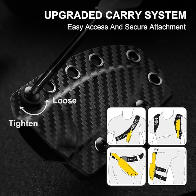 Kizer Drop Bear Fixed Blade Knife 2.57 M390 Satin Blade EDC Camping Knife with Black Carbon Fiber Handle &amp Built-in Tools Outdoor Small Hunting Survival Knives with Kydex Sheath 1094A3