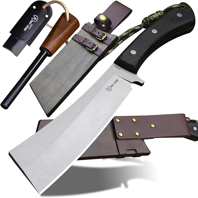 BA-KOR (Pioneer ) (14.6) DC53 steel 6mm thickened full Tang fixed knife+ Wooden sheath &amp(5.9IN) Cerium Igniter suitable for outdoor hunting cutting chopping camping obstacle removal explora