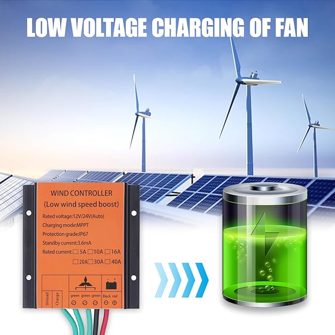 Wind Turbine Generator 12V/24V Wind Turbine Charge Controller IP67 MPPT Wind Turbine 16A 300W-1000W Step up Wind Battery Controller