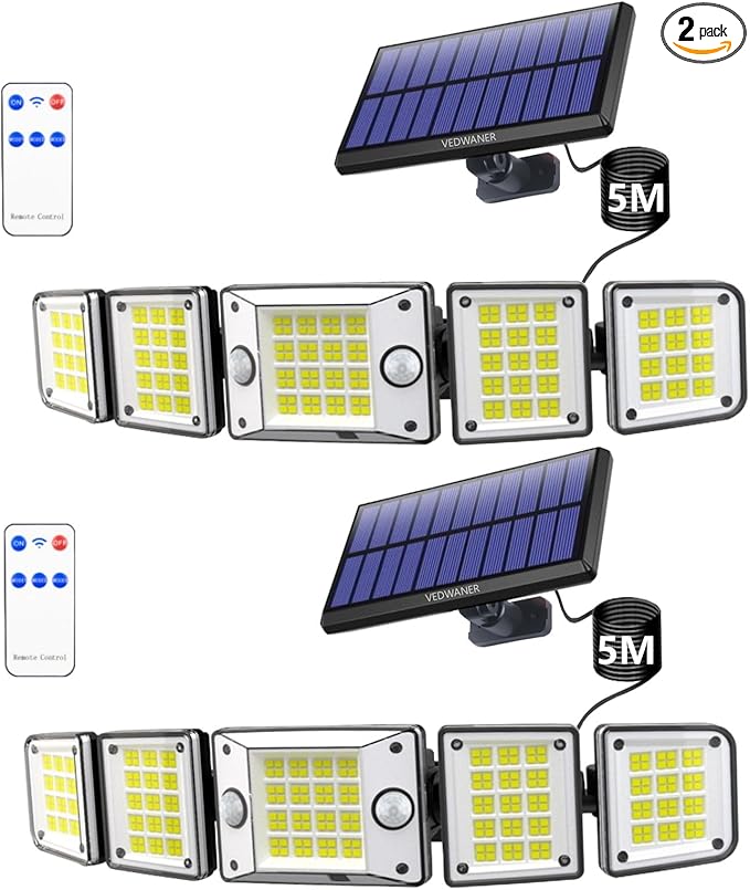 Solar Outdoor Lights - 7600Lum 240° Dual Motion Sensor 560 LED Separate Panel16.5Ft CableDusk to Dawn Lighting Mode Security Solar Powered Flood Light for Porch Yard Shed Wall