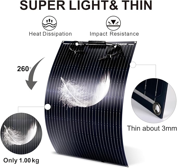 200W Flexible Solar Panel Kit Lightweight Monocrystalline Ultra-Flexible Bendable Mono Off-Grid Charger with 30A Charge Controlle for 12-24V Battery Charging Car Battery Camping Stuff (2 * 100W)