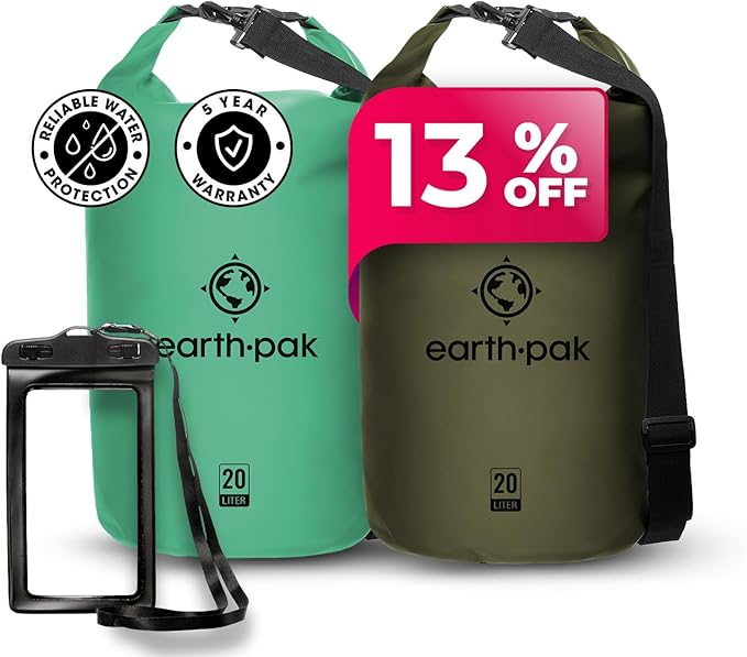 Earth Pak Waterproof Dry Bag - Roll Top Waterproof Backpack Sack (20L Seafoam &amp 20L Green)