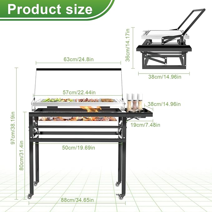 Charcoal Flip Grill for BBQ Black Barbecue Grills for Outdoor Camping Portable Tabletop Charcoal Grill with 360 Degrees Reversible Cooking Grid Removable Tray Adjustable Steel Frame