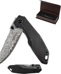 Father‘s Day Mother‘s Day &amp Birthday Gift for Him Her: ALBATROSS 7 EDC Pocket Knife - VG10 Damascus Steel Blade Liner Lock Retro Blackwash Handle Belt Clip &amp Gift Box | Folding Design for