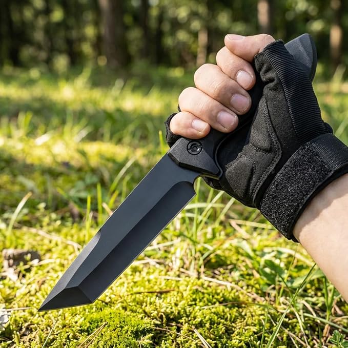 10 Fixed Blade Survival Knife with ABS Sheath - High Hardness Stainless Steel Tanto Blade Outdoor Utility Tool for Camping Hiking &amp Bushcraft - Ergonomic Lightweight Gear Black/Green (black)