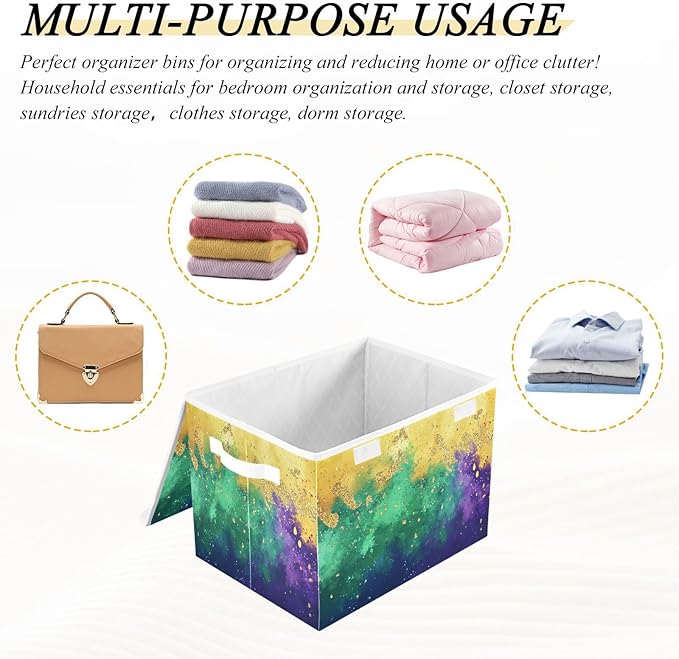 Mardi Gras Background Fabric Storage Bins with Lids and HandleFoldable Storage Bins with LidsCloset Organizers for Clothes Storage Room Organization Office Storage Chest Organizer
