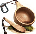 Nordic Kuksa 12oz(355ml) w/Spoon Wooden Mug wood cups for drinking – Bushcraft Gear &amp Camp Kitchen Companion. Natural hardwood. For camping hiking home &amp camp kitchen use. Easy carry – coo