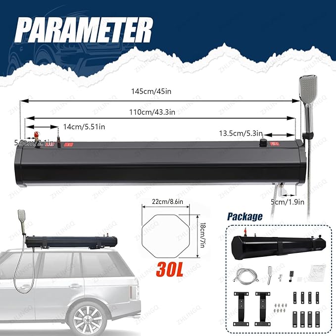 Solar Heated Portable Camping Shower 4.8/5.3/7.9 Gallon Self-Pressurized Water Tank for Camping Showers A Good Choose for Outdoor Showers Car Washing &amp Pet Cleaning 30L/7.9Gallon
