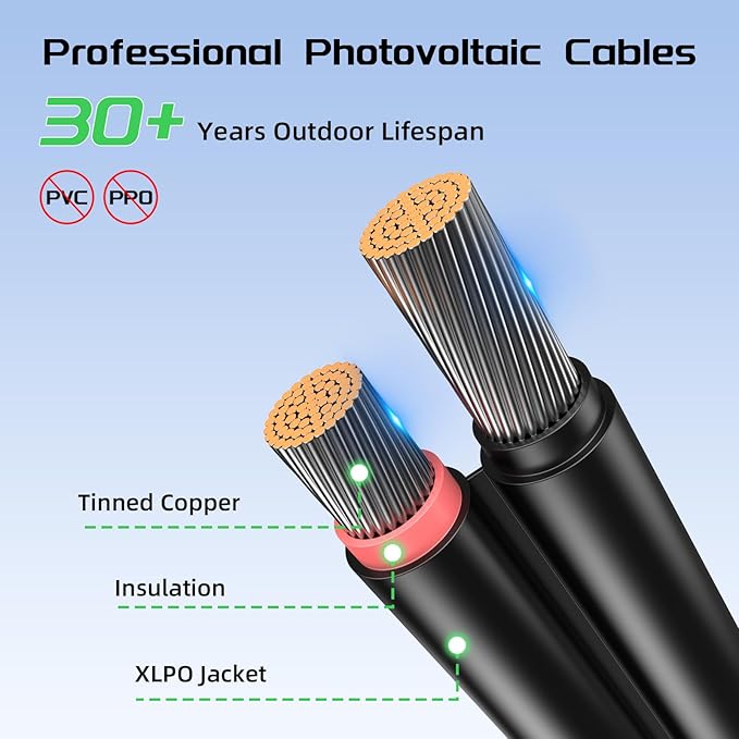 Bateria Power 20Ft 8AWG Solar Panel Extension Cable 10mm² Twin Wire Conductor Parallel Solar Wire Adapter Kit with Waterproof Female &amp Male Solar Connectors for RV Marine Photovoltaic Systems