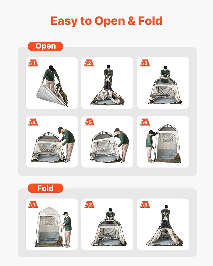 VEVOR Camping Shower Tent 1 Room Foldable Privacy Tent Changing Room with Ground Stakes Ropes Carry Bag and Crossbar 210D Oxford Fabric with Silver Coating for Camping Beach and Fishing