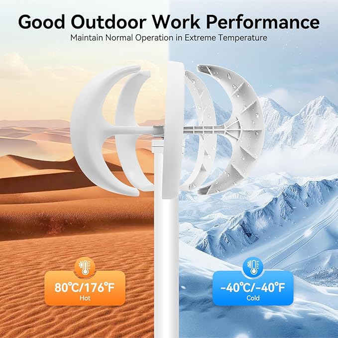 600W Wind Turbine Generators Kit 24V 5 Blades Vertical Axis Wind Power with Controller 5 Blades Lantern Motor Vertical Axis Windmill for Home Camping -40～80℃ Working Temperature