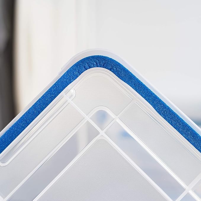 IRIS USA WeatherPro 60 Qt Storage Bins with Lids 3 Pack BPA-Free Plastic Gasket Box with Tight Latch and Seal Stackable Nestable Tote Tub - Clear/Blue