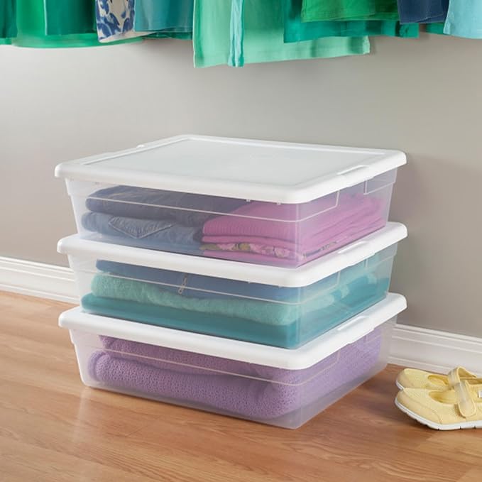 Sterilite 30-Pack Storage Box Stackable Clear Plastic Bins with Snap-On Lids 28 Quart