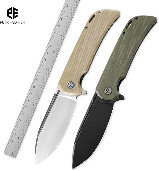 Petrified fish PFB05 Tunny Folding Knife3.86 14C28N Steel Satin Blade G10 Handle Folding knife for EDC Camping Outdoor (White Satin)