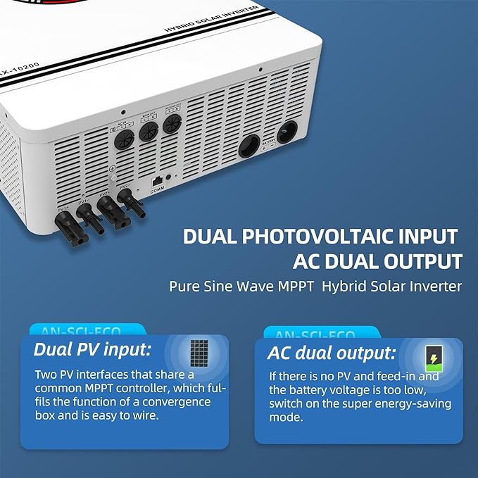 10.2KW Hybrid Solar Inverter All in One 48V to 220V-230VAC for Home RV Backup Off-Grid Living Pure Sine Wave Inverter with 160A MPPT Charge Controller Works with Lead-Acid &amp Lithium Battery