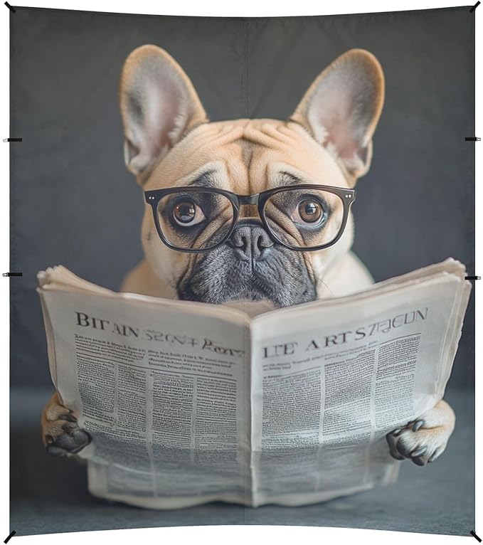 ALAZA Rimless Glasses French Bulldog Read Newspaper Beach Tent Sun Shelter Portable Canopy Sunshade for Outdoor Camping Picnics Backyard Fun 10x9 ft
