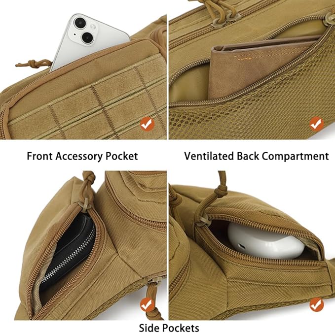 AIIHUA Tactical Fanny Pack for Concealed Carry EDC Waterproof Waist Pack with Laser-Cut MOLLE Panel Fits Full Size Pistols (Glock 17/Sig P320/M&ampP9) &amp Outdoor Gear Molle Tactical Waist Bag