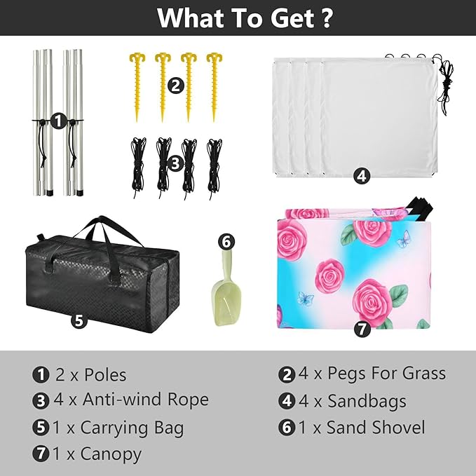 xigua Butterflies Beach Tent Sun Shelter with Carrying Bag - Silver Coated Oxford Fabric Beach Canopy for Beach Camping Fishing - Includes Windproof Ropes Sandbags &amp Stakes