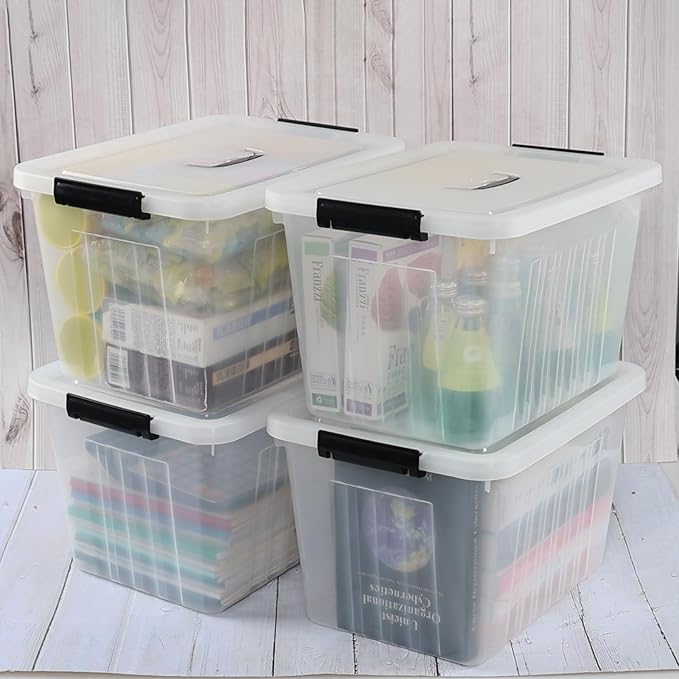 20 L Clear Storage Box with Handle Plastic Latching Organizing Bin 4 Pack