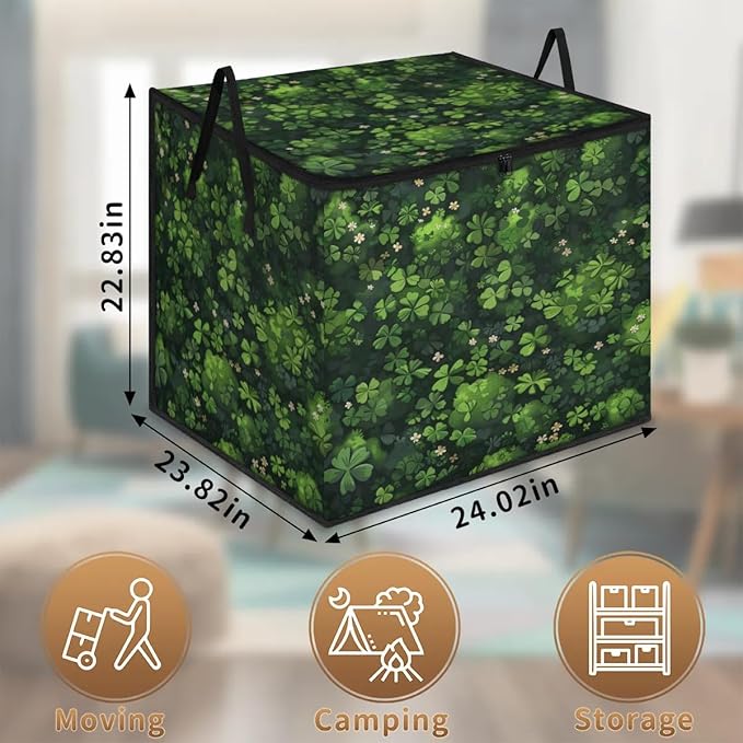XL Large Clothes Storage with Lid Handle Shamrock Clover Large Thick Clothes Blanket Storage Containers for Organizing Bedroom Closet Comforter Organization Storage St. Patrick's Day