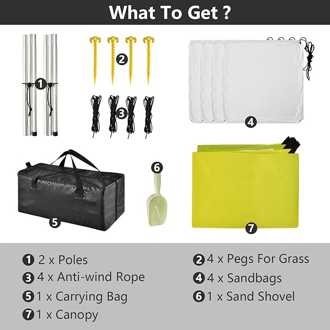 Yellow Gradient Foldable Beach Cabana UPF50+ Waterproof Large Portable Sun Shelter with Sand Shovel Sandbags for Backyard and Camping