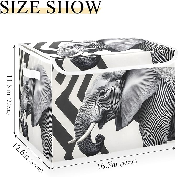 Storage Cube with Lid Abstract Elephant Print 16.5×12.6×11.8 IN Collapsible Large Capacity Foldable Storage Basket Bin Organizer