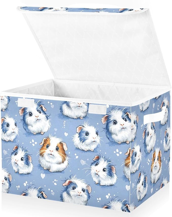 Storage Cube with Lid Blue Guinea Pigs Print 16.5×12.6×11.8 IN 1 Pack Collapsible Large Capacity Foldable Storage Basket Bin Organizer