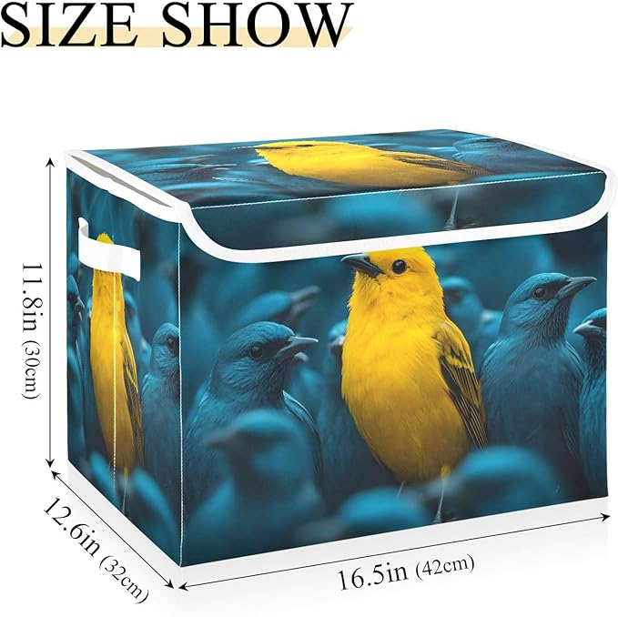 AIXIWAWA Lidded Storage Cube (Bird Yellow) Fabric Foldable Closet Bins with Flip Lid and Handles Organizer Basket Container 16.5 x 12.6 x 11.8 IN