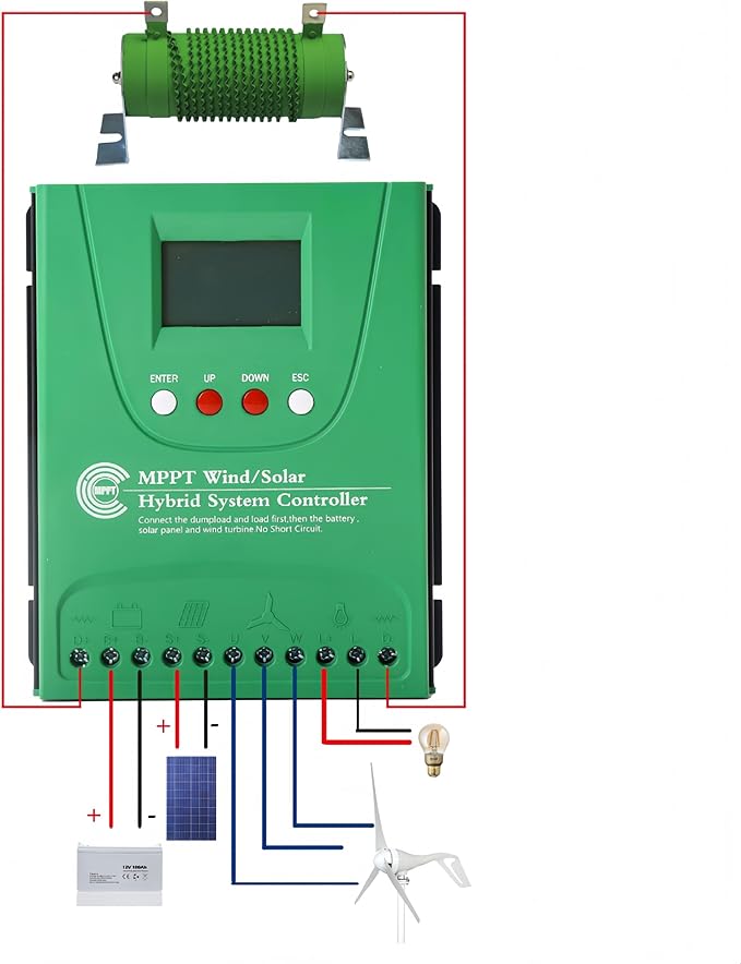 2000W Wind Solar Hybrid Charge Controller 1000W Wind Turbine &amp 1000W Solar Panel Charge Controller 12V/24V Battery Off Grid MPPT Boost Charge Regulator with Dump Load for Home Street Light
