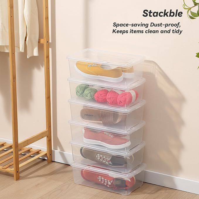 8 Packs 6 Quart Latching Storage BoxShoe Boxes Clear Plastic Stackable Storage Bins With Lids Stackable Storage Containers Plastic Shoe Boxes With Lids (Clear 8 Pack)