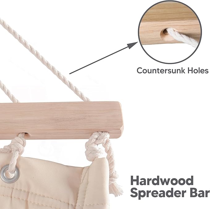 SUNCREAT Hammocks Extra Large Double Hammock with 12 ft Stand 475lbs Capacity Outdoor Portable Hammock with Hardwood Spreader Bar Extra Large Pillow Beige