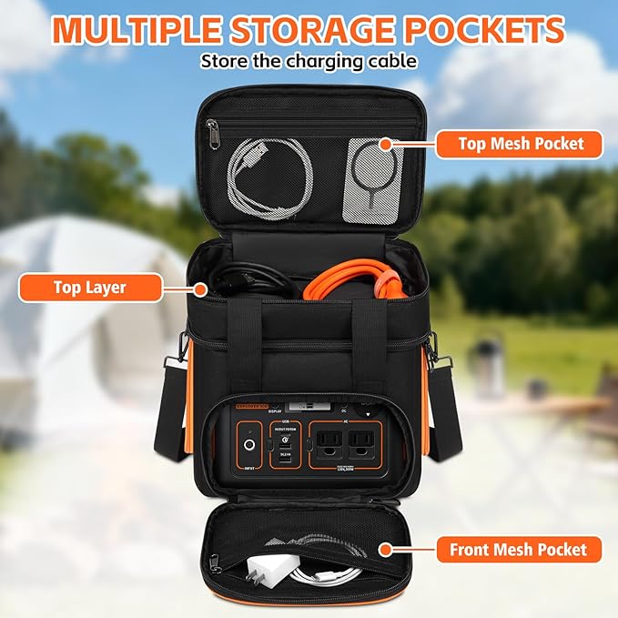Portable Carrying Case Compatible with Jackery Explorer 300/300 plus/240/240 v2/290/160 Flip-top Design Double-Layer Soft Power Station Storage Bag for Accessories/Charging Cable/Solar Generator