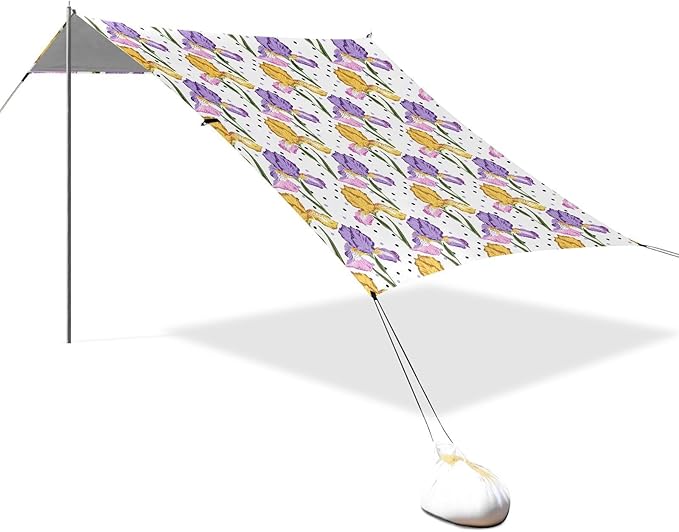 ALAZA Iris Flower Polka Dots Beach Tent Sun Shelter UPF50+ Protection Beach Shade Canopy w/ 4 Sandbags for Outdoor Camping Fishing Backyard Fun Picnic 10x9 ft