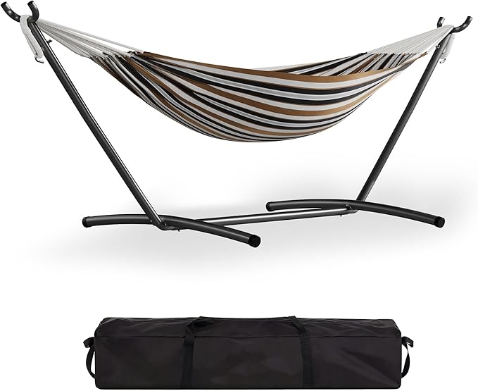 GarveeLife Double 2 Person Hammock Indoor Outdoor Standing Hammock with Space Saving Steel Stand Carry Bag 450 LBS Weight Capacity Suitable for Garden Camping Beach Coffee