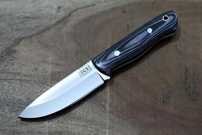 GCS Custom Handmade BLACK &amp WHITE G10 Handle D2 Tool Steel Tactical Survival Hunting Knife with Buffalo Hide Sheath GCS180