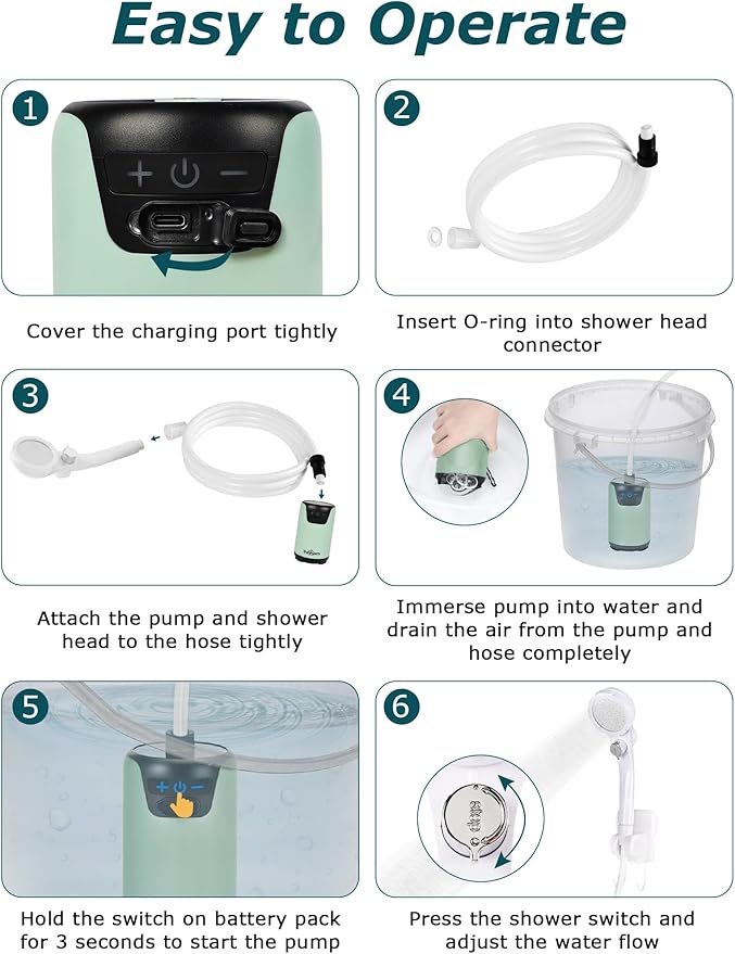 innhom Portable Shower Camping Shower Outdoor Camp Shower Pump Electric Rechargeable Portable Camping Shower Powered by Rechargeable Battery