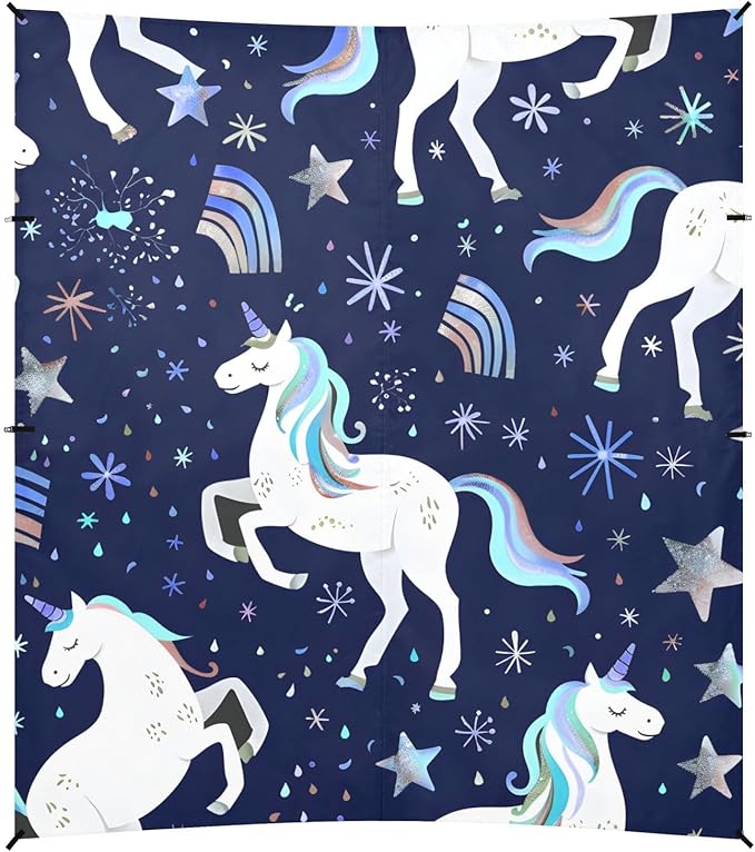 ALAZA Repeating White Unicorns Rainbows Pattern Beach Tent Sun Shelter Portable Canopy Sunshade for Outdoor Camping Picnics Backyard Fun 10x9 ft